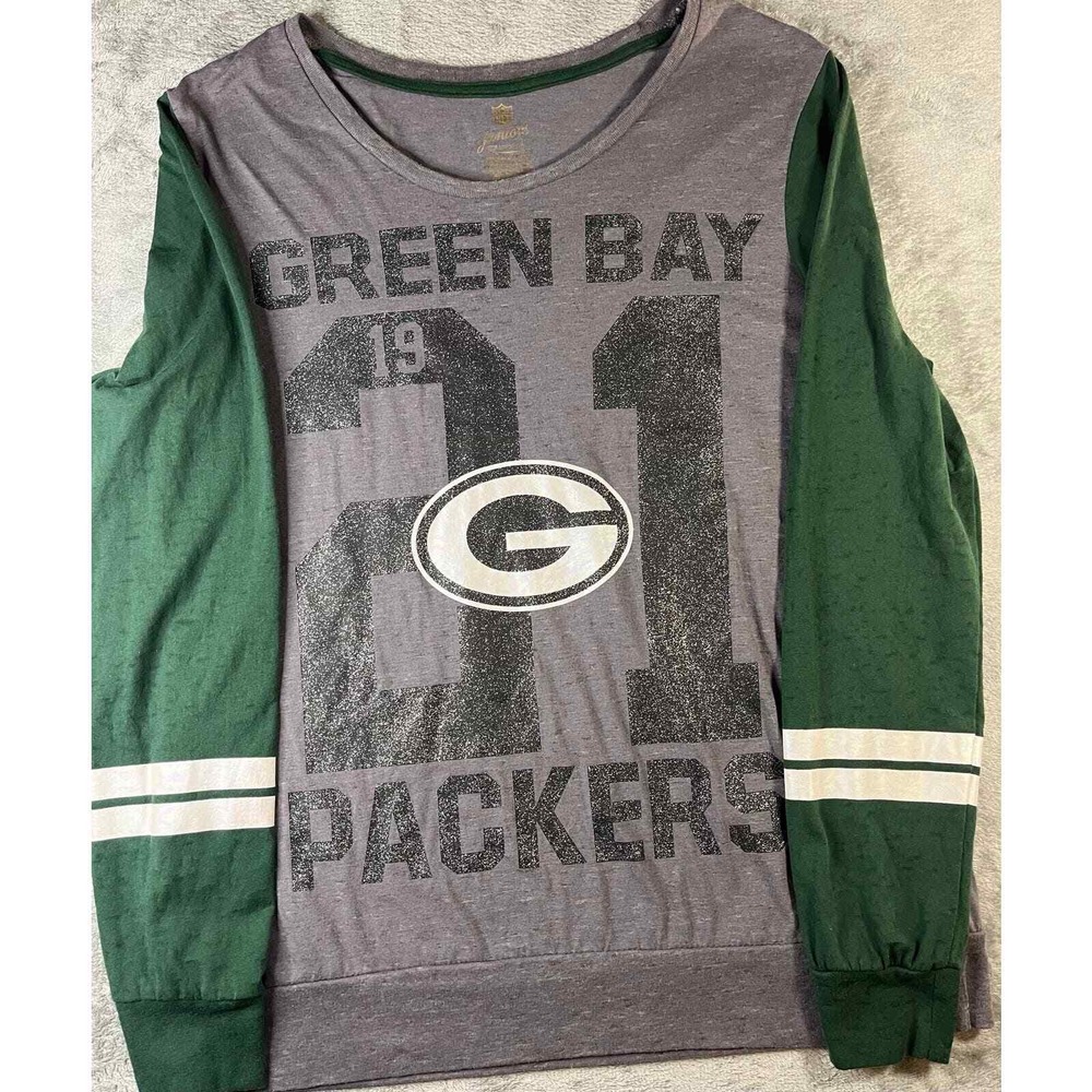 Green Bay Packers Football Long Sleeve T Shirt‎ Gray Green Fan Apparel